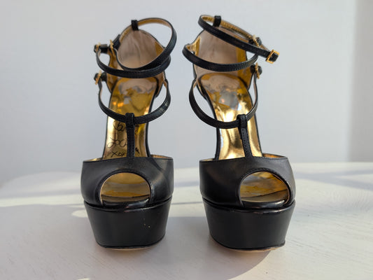 Carrie LaChance Autographed 6" Black Leather High Heels 1 COA LMBDBL